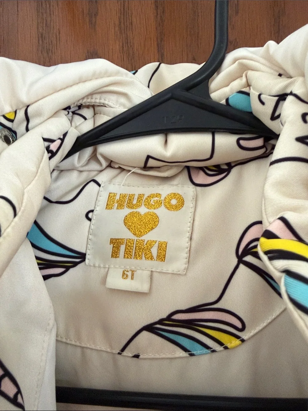 Hugo loves tiki Cream Unicorn-Print Puffer Jacket with Hood